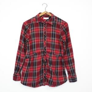 Beach Lunch Lounge Shirt Women's Size XS Red Plaid Button Down